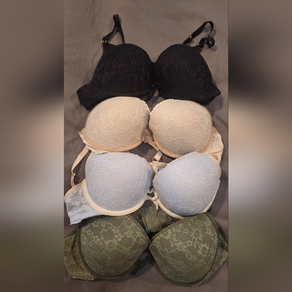 Lot Of 4 Aerie Show Offs Vintage Lace Plunge Push Up Bras Size 38 C